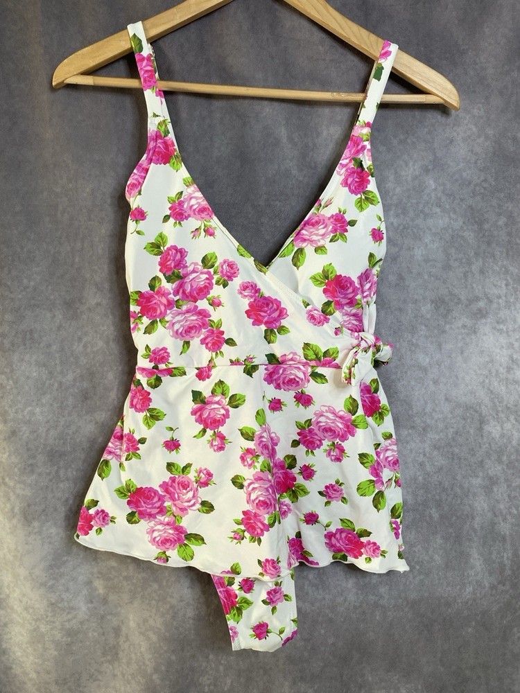 Betsey Johnson Swimsuit Swimdress Womens sz Small Faux Wrap Floral Love Always