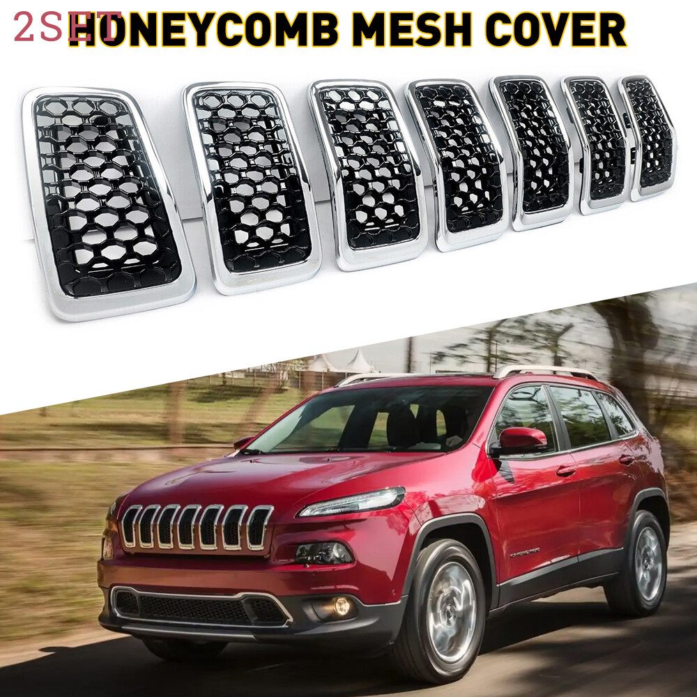 14pcs For Jeep Cherokee 2019-ON Chrome Mesh Honeycomb Front Grille Inserts Frame