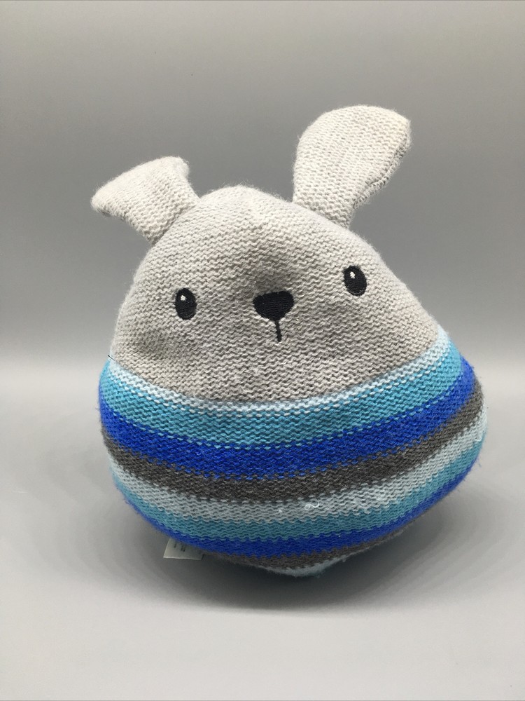 Spark Create Imagine Blue Gray Knit Bunny Plush Rattle 10”
