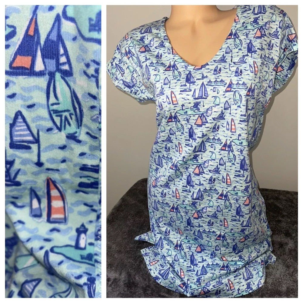 VINEYARD VINES Women's Nautical Sailboat V-Neck T-Shirt Dress in Coastal Jersey