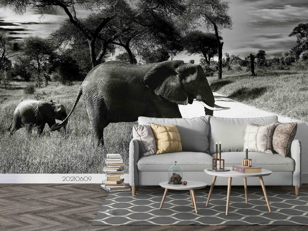3D Grassland Tree Elephant Landscape Wall Murals Wallpaper Murals Wall Sticker
