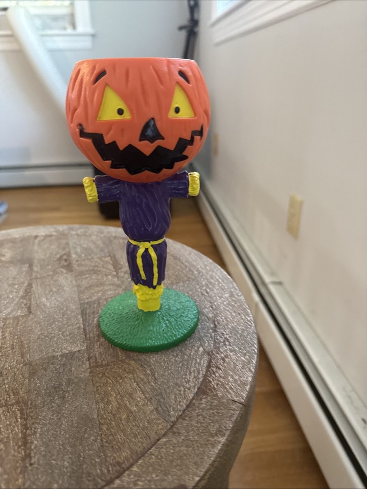 Vintage Halloween Pumpkin Head Goblet with Scarecrow and Jack O'Lantern Design