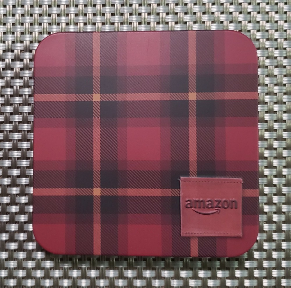 Amazon Gift Card Tin Case Collectible Christmas Holiday Red Plaid Wrapping Paper-image