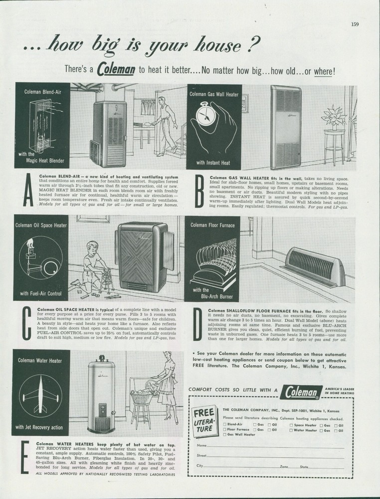 1951 Coleman Heat Blender Wall Space Heater Floor Furnace Vintage Print Ad SP15
