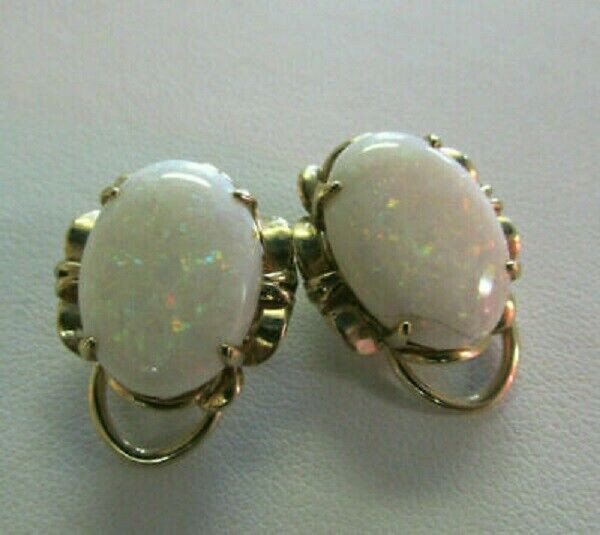 4Ct Oval Cut Opal Women's Omega Back Stud Earrings 14K Yellow Gold Finish