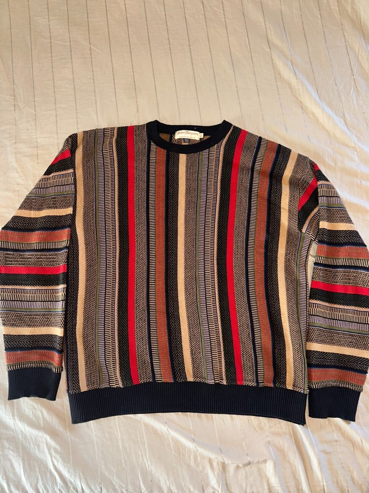 VTG Norm Thompson Large Cotton Striped Multicolor Sweater XXL 2XL Canada Coogi