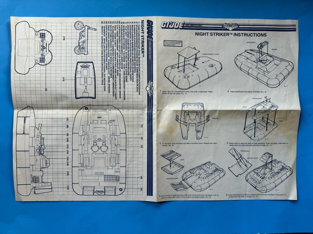 GI Joe 1988 Night Force Night Striker Hovercraft Intructions Vintage Part Nice!