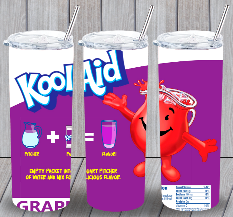 Kool-Aid Grape Drink Multicolor 20oz Insulated Tumbler Lid Plastic Straw New