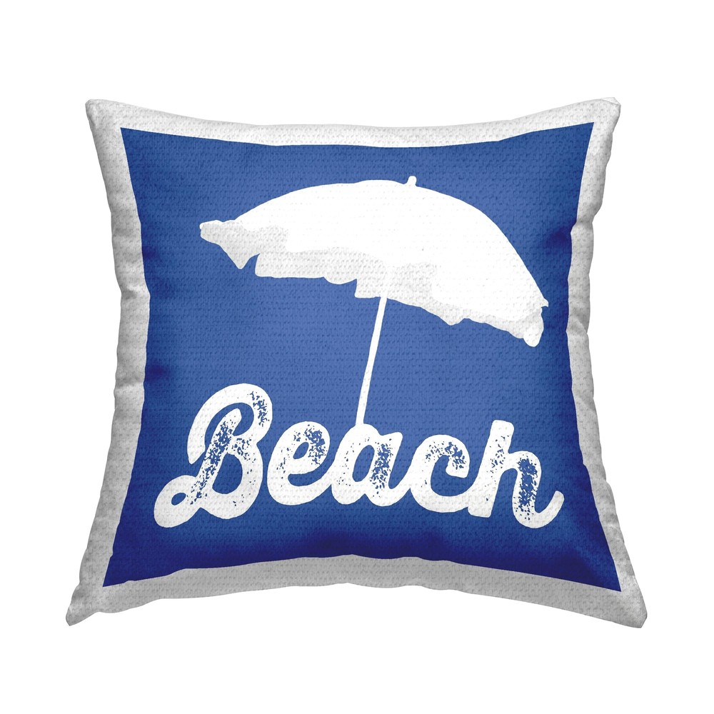 Blue Beach Umbrella Outdoor Printed Pillow 18x18 Coastal Decor