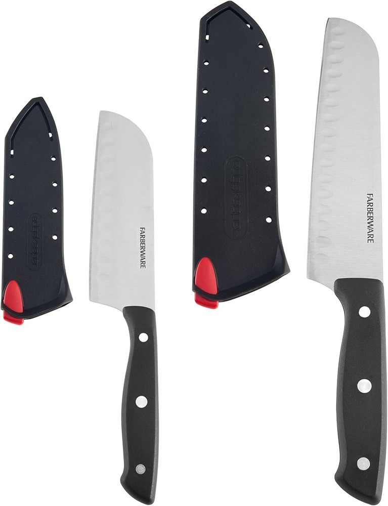 Farberware Edgekeeper Santoku Knife Set Black Built-in Knife Sharpener (4-Piece)