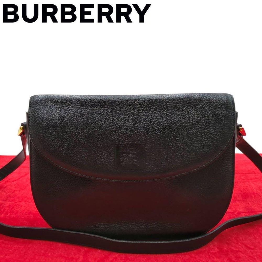 Burberry Black Leather Shoulder Bag Horse Logo