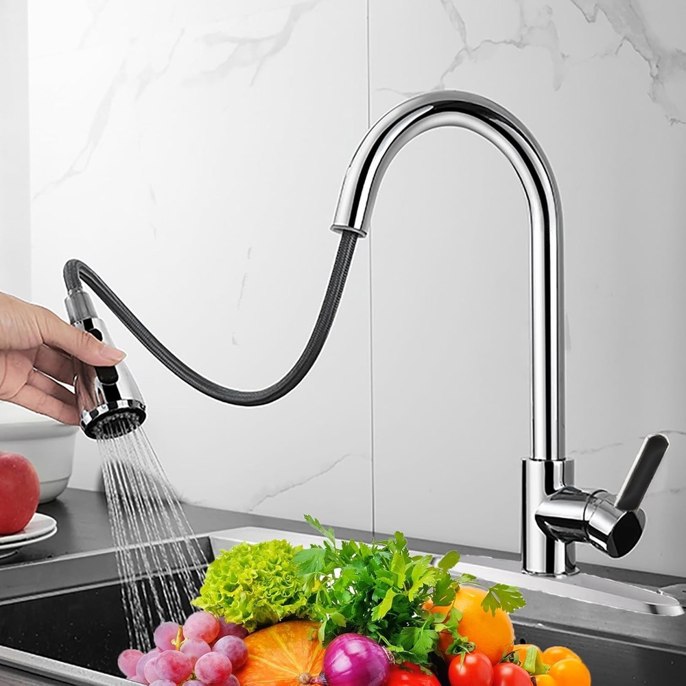 High-Pressure 360° Swivel Retractable Kitchen Faucet with 3 Spray Modes