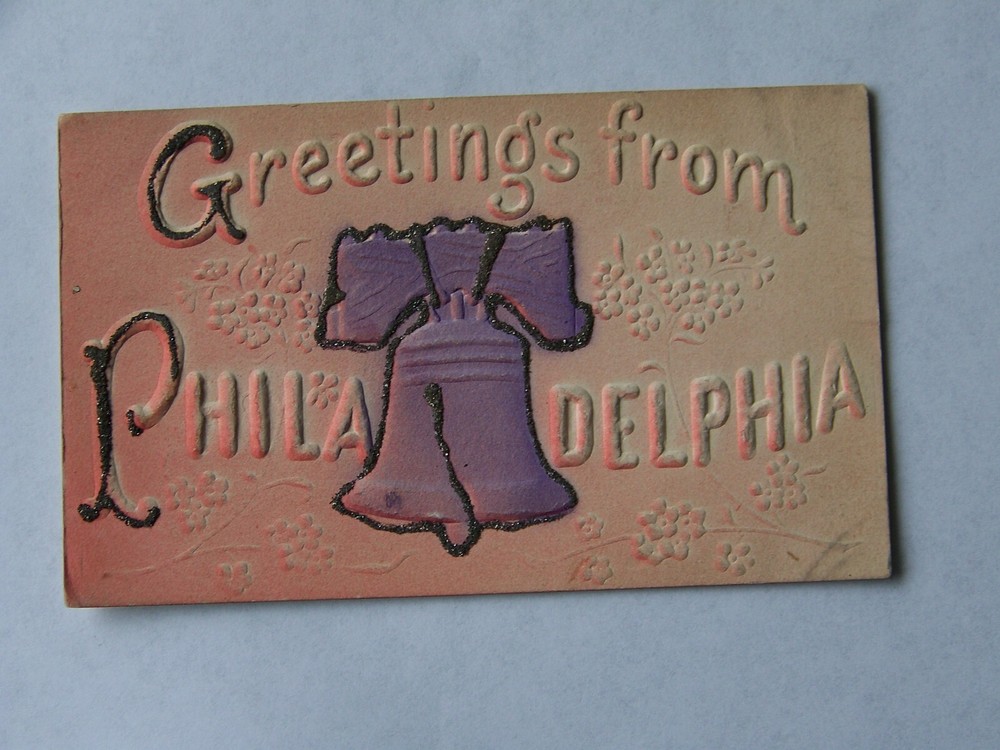 Philadelphia Pennsylvania PA Large Letter Embossed Greetings Liberty Bell RARE