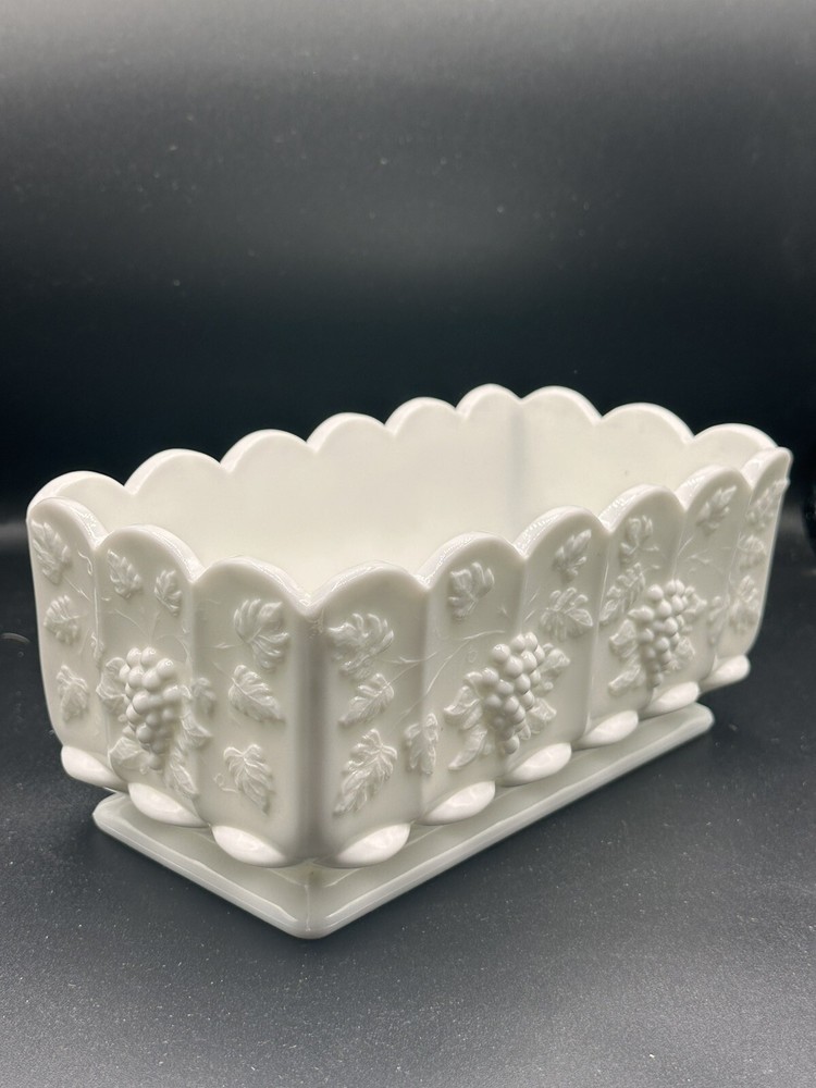 Vintage White Milk Glass Grape Panel Window Box Vase Planter Westmorland