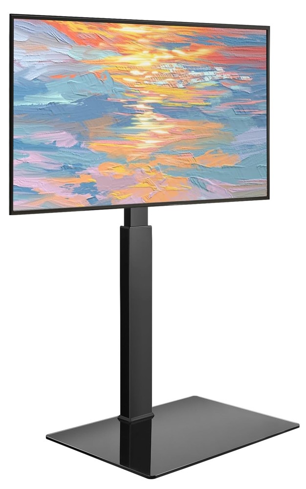 Floor TV Stand 27-65 Adjustable Swivel Tempered Glass Base VESA 400x400mm