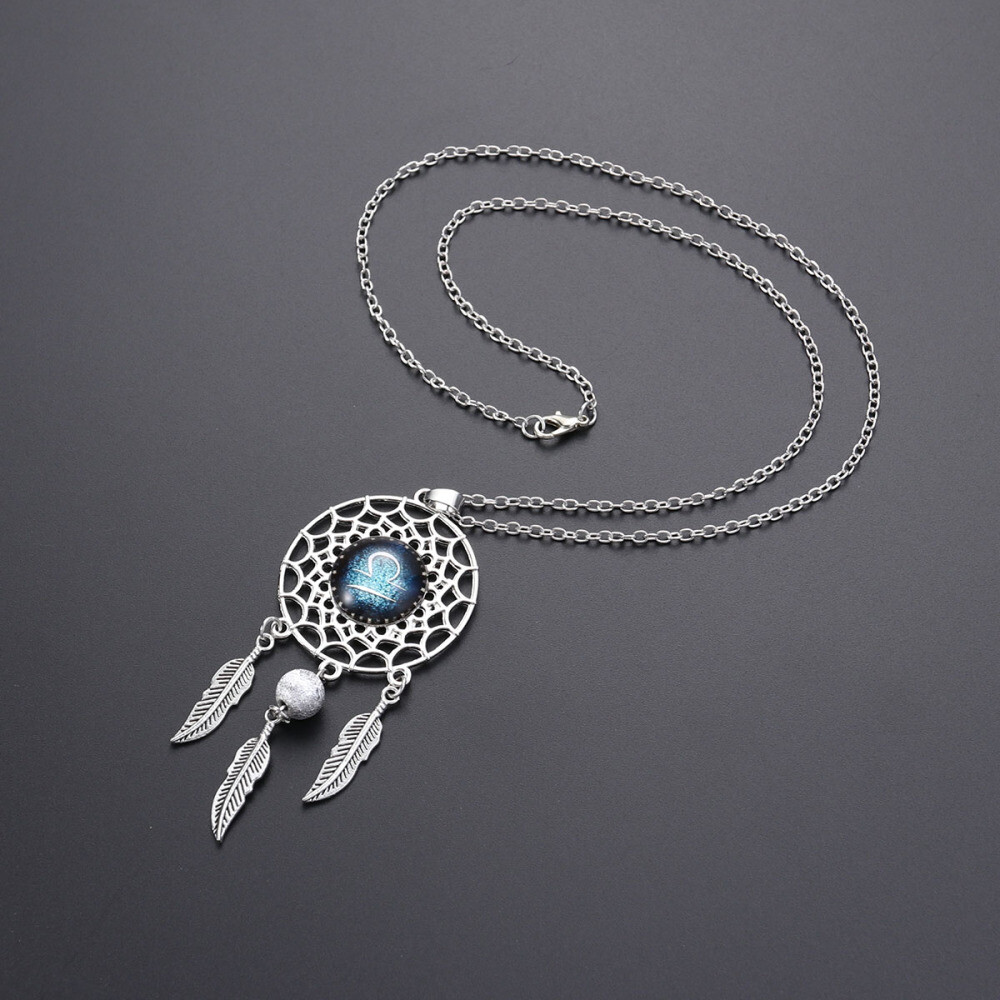 Dream Catcher Necklace Women Retro Bohemia Zodiac Sign Pendant Dangling