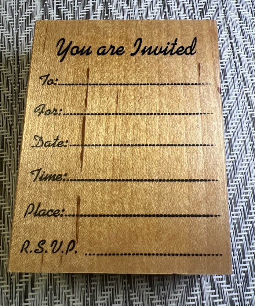 Wood Block Mounted Rubber Stamp/ You are Invited / Invitation Embossing Arts