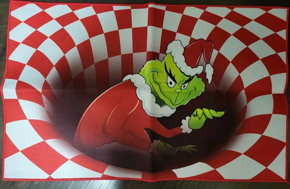 Festive 3D Illusion Grinch Doormat Holiday Rug 31x20 Inch
