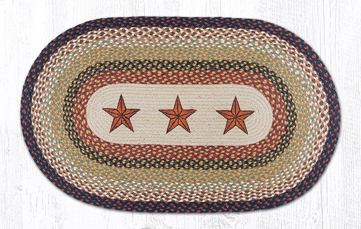 Earth Rugs OP-19 Barn Stars Oval Patch Rug 27x45 Inch Vintage Design