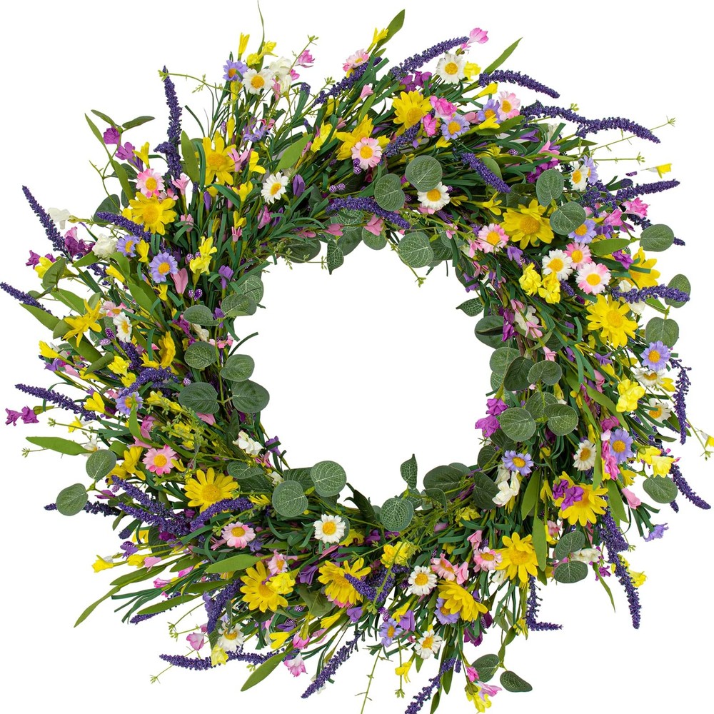 28 Inch Large Spring Wreath for Front Door Artificial Summer Floral Decor
