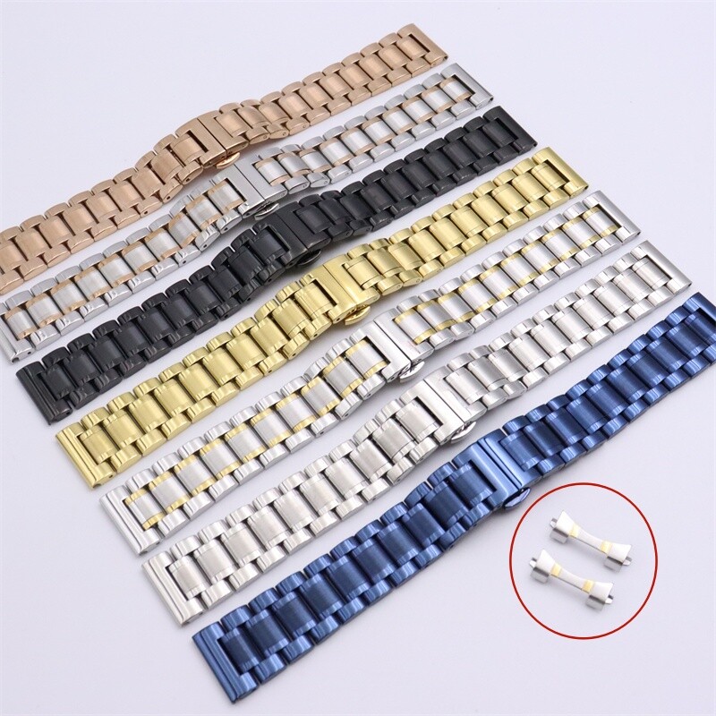 Flat+Curved End Metal Bracelet 10mm-24mm Stainless Steel Watch Strap Band Unisex