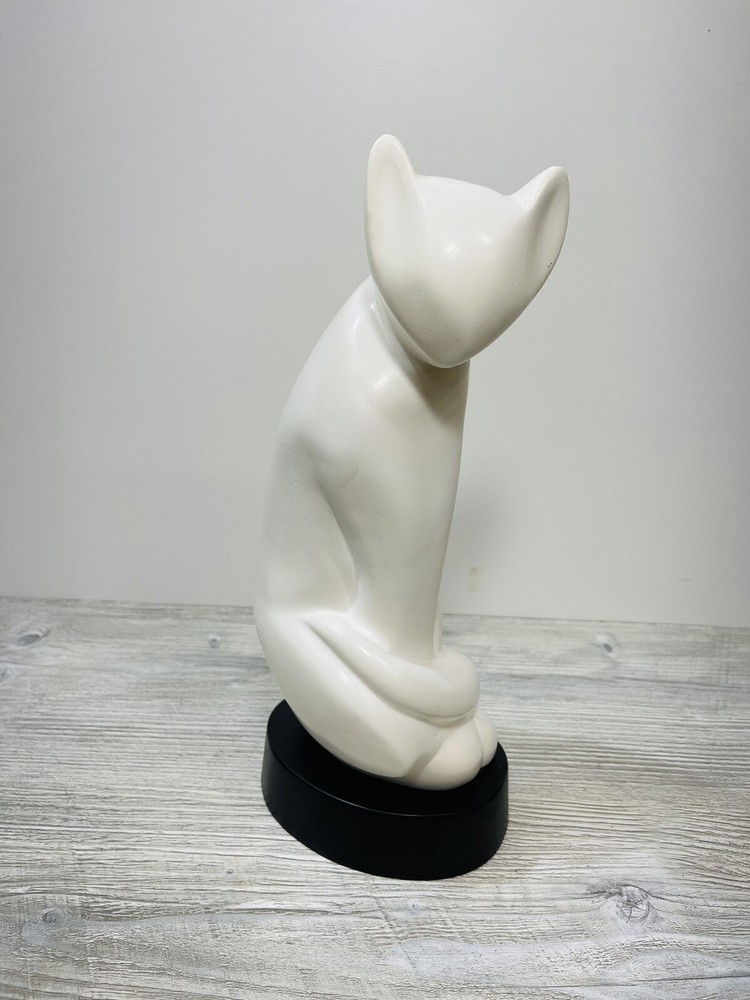 Mid-Century Modern Li Ching Seated Cat Sculpture on Pedestal - Signed