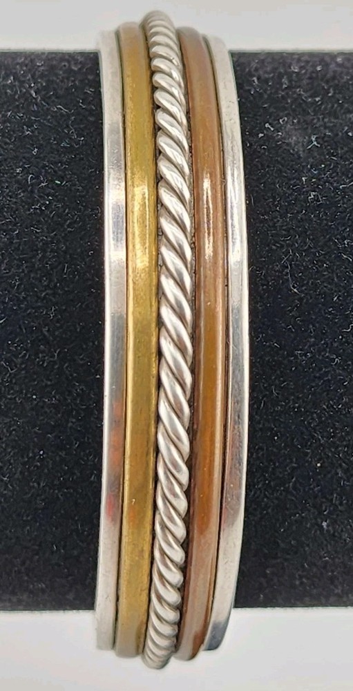 Vintage Twisted Wire Sterling Silver Copper Unisex Bracelet