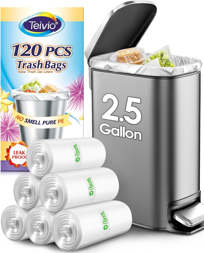 2.5 Gallon 120 Counts Strong Trash Bags Garbage Bags, Bathroom Trash Can Bin Lin