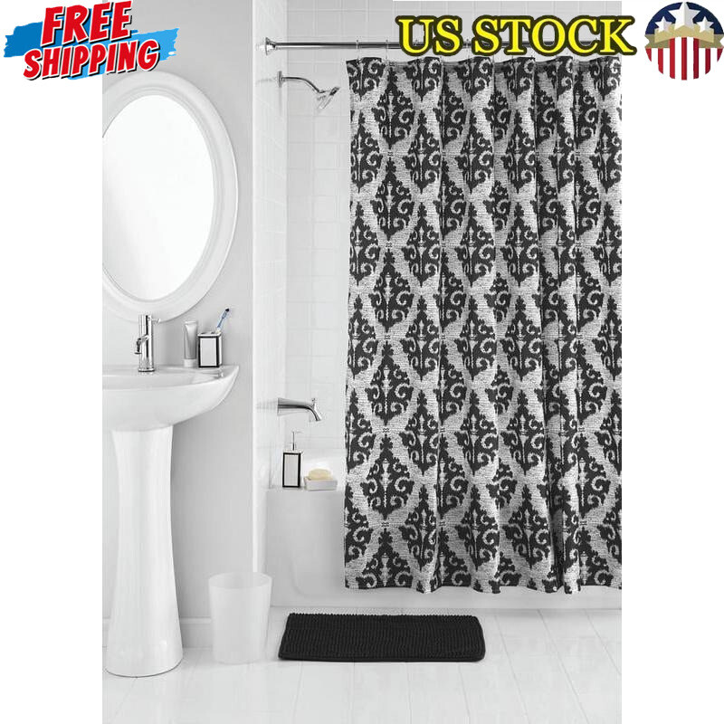 17-Piece Polyester Shower Curtain Bathroom Accessories Set W/ Hooks Rug New