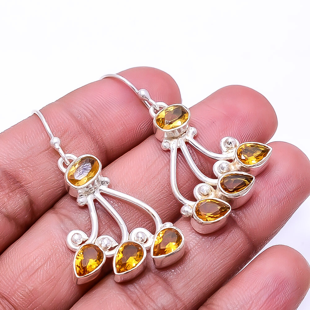 Citrine Multi Collet 925 Sterling Silver Earring 1.68 Inches E7