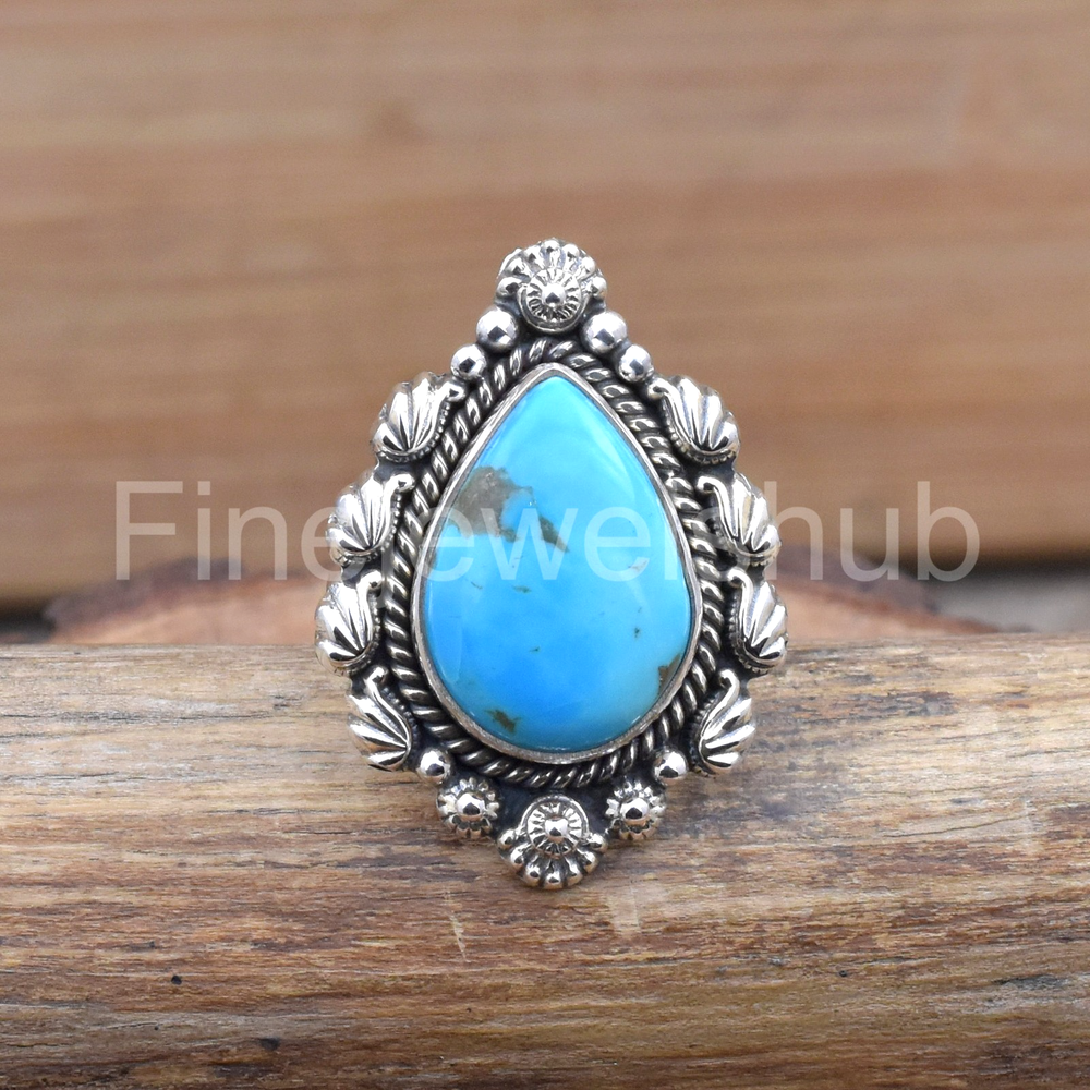 Navajo Turquoise Sterling Silver Ring, Southwestern boho ring, Gift For Mom
