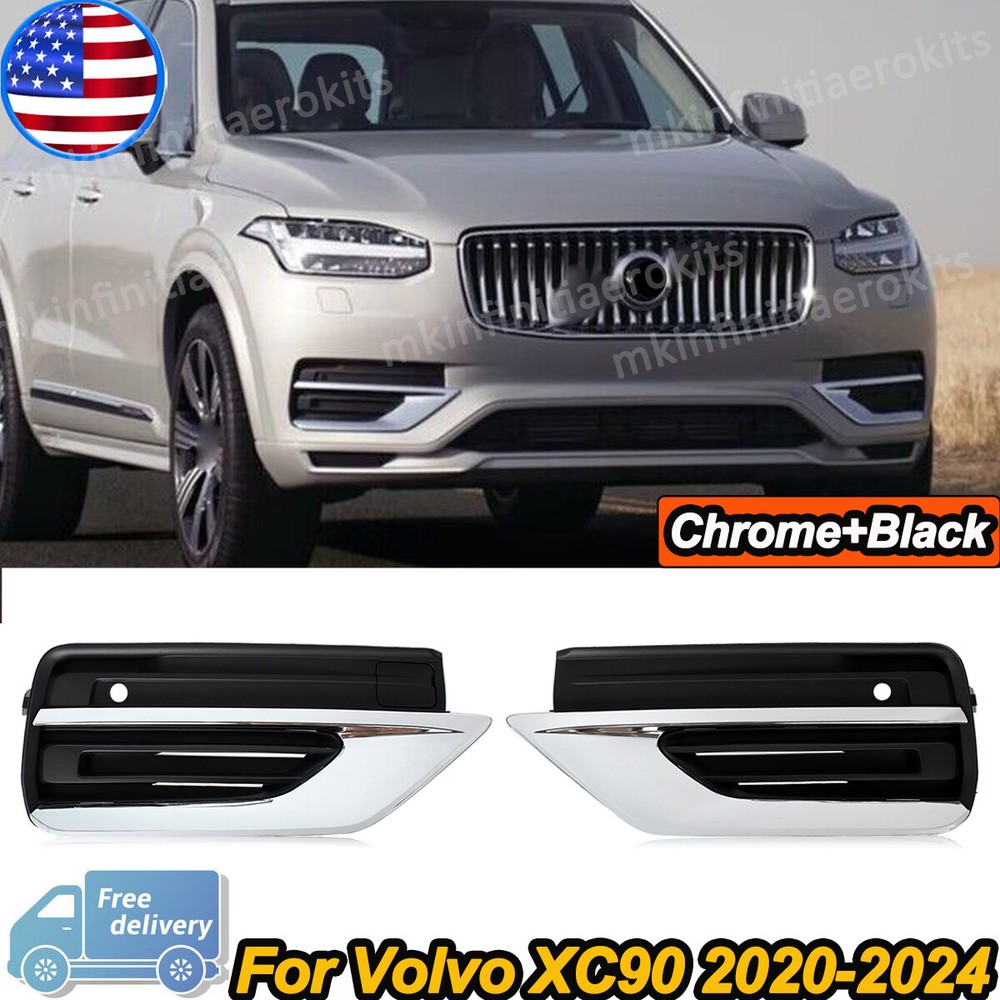 Volvo XC90 2020-2024 Left & Right Front Bumper Fog Light Grille Chrome Trim