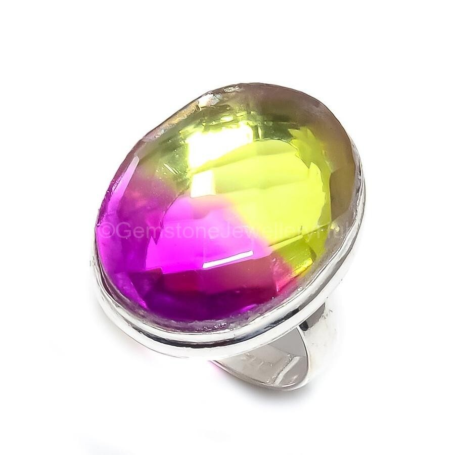 Cyber Monday Sale Bi-Color Tourmaline Stone Band New Ring Size 7 Sterling Silver-image