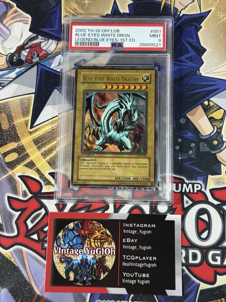 PSA 9 1st Edition Ultra Rare Wavy Blue-Eyes White Dragon LOB-001 Yugioh  