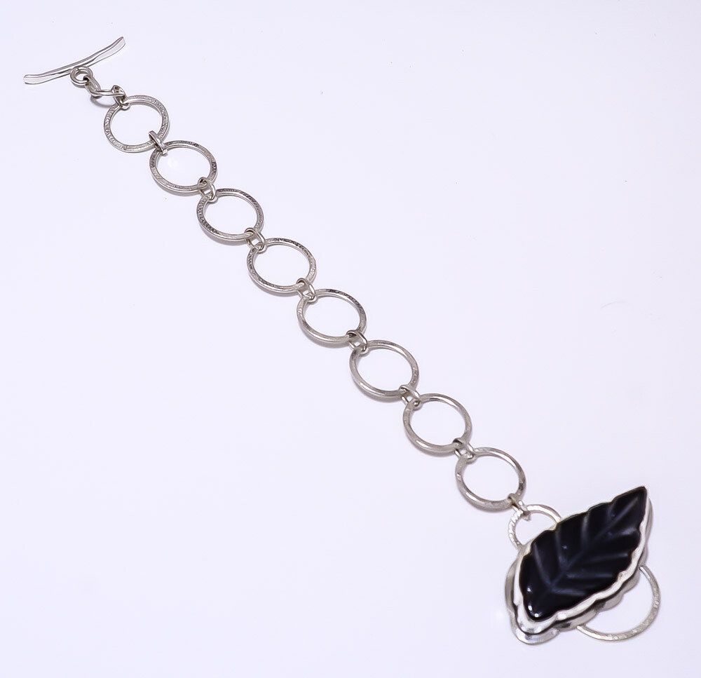 Carved Black Onyx - Brazil 925 Sterling Silver Bracelet 7.99