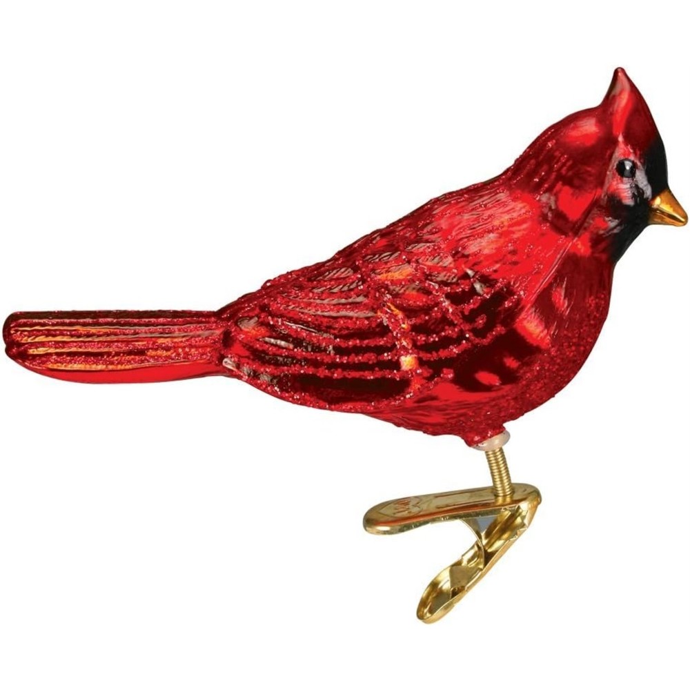 Old World Christmas Ornaments Shiny Red Northern Cardinal Glass Blown FREE BOX