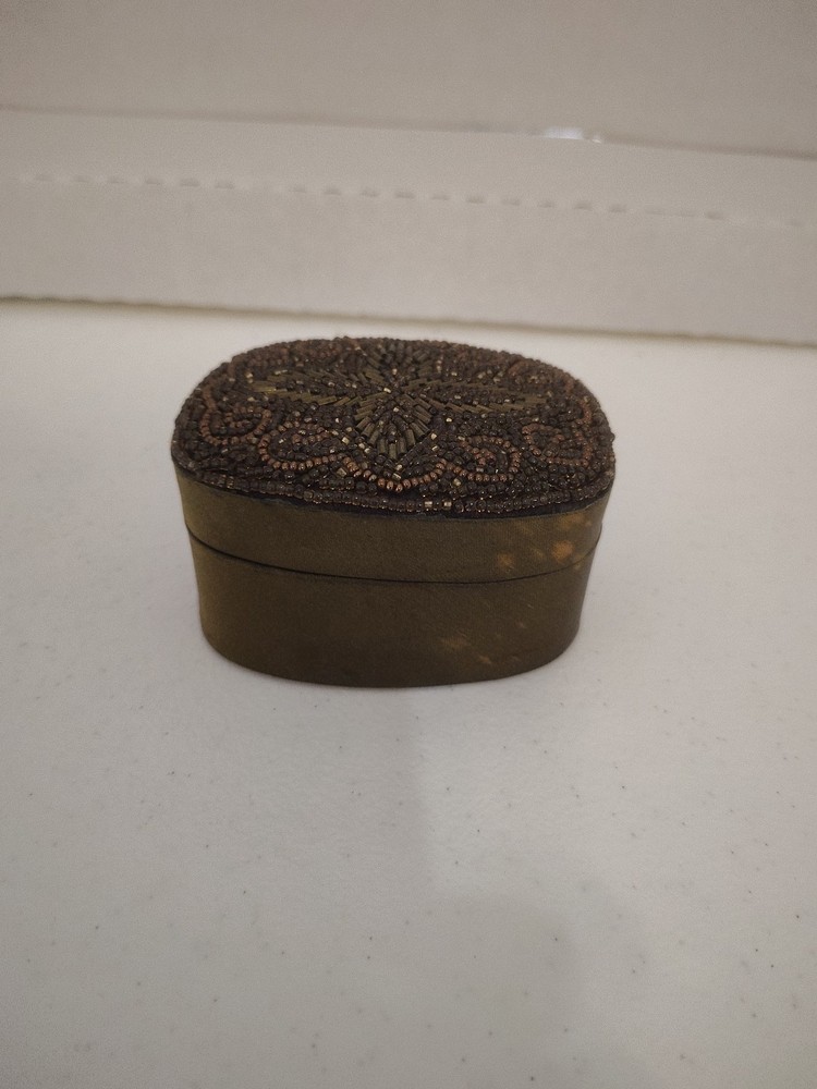 Trinket Box Green with Sequin Top. Minor Blemish