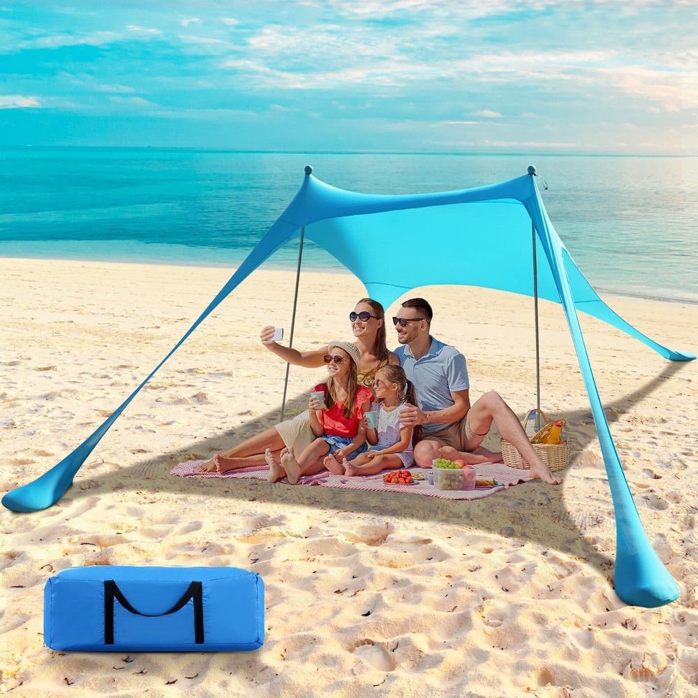 Beach Tent Sun Shelter - 9.8 x 6.5 Ft Beach Canopy UPF50+ UV Protection with ...