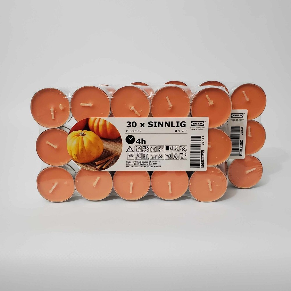 IKEA SINNLIG Pumpkin Scented Candle with 30 Tealights - Lot of 2 - New