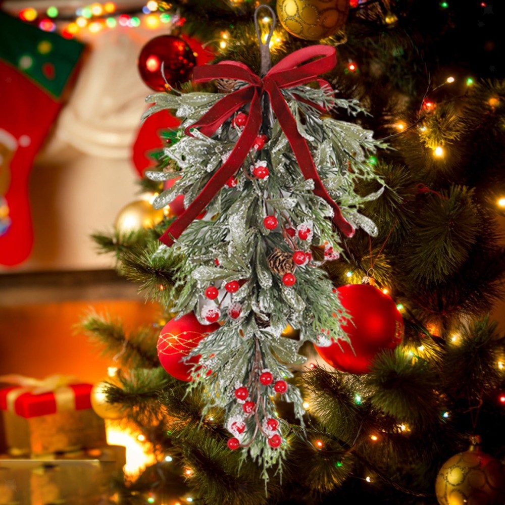 Christmas Teardrop Swag Garland Outside Farmhouse Hanging Artificial Wreath for