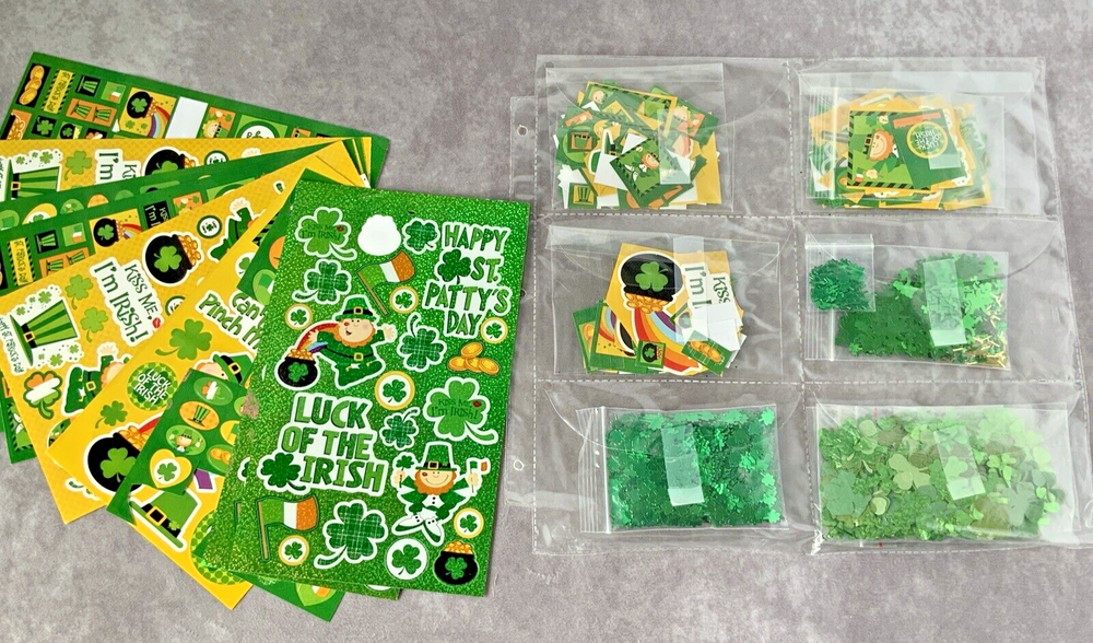 Scrapbooking Stickers ST PATRICKS DAY Stickers Confetti Cards Gold Shamrock
