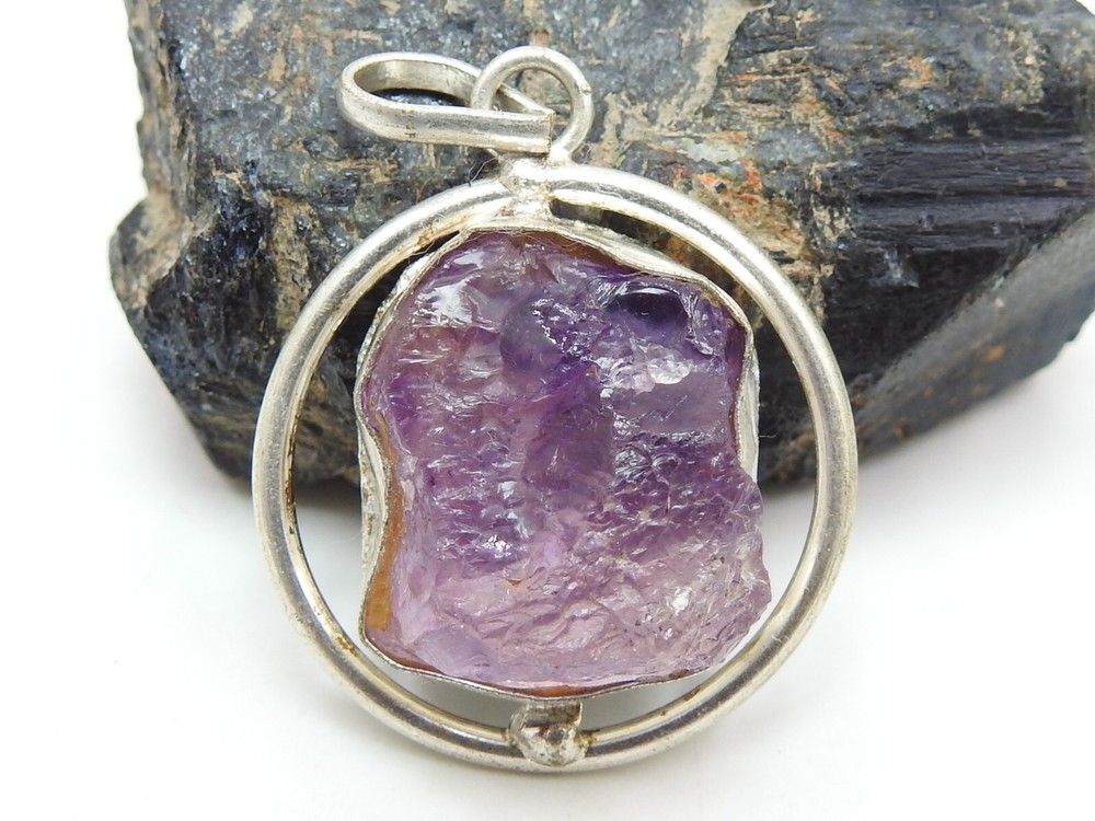 Pink Amethyst Brass Pendant Natural Rough Stone Silver Polished 20X17MM  Approx