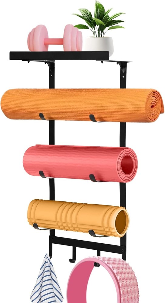 Wall Mount Yoga Mat Holder for Home Gym Storage and Exercise Organization