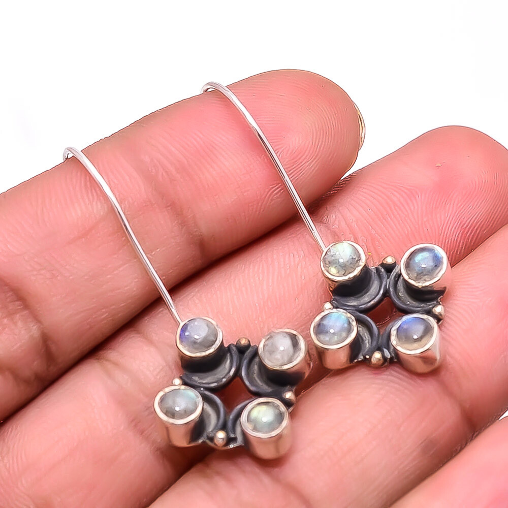 Natural Rainbow Moonstone - India Gemstone 925 Sterling Silver Earring 1.56