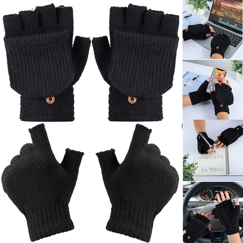 Men Women Thermal Gloves Convertible Mittens Winter Half Finger Knitted Warm Lot