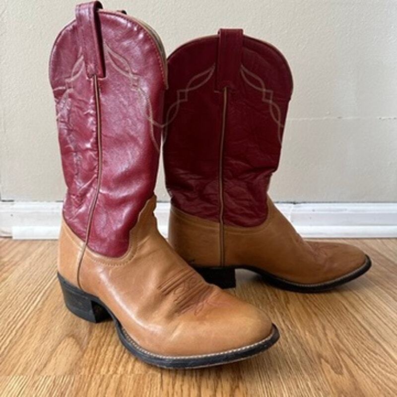 Women's Tony Lama 6.5M Embroidered Western Boho Leather Cowboy Boots in Red Brown