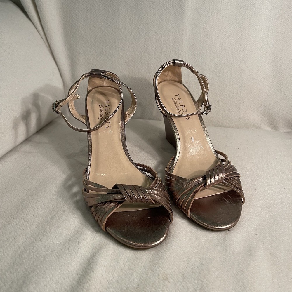 Talbots Bronze Ankle Strap Wedge Sandal W/ Twisted Knot 7.5 M