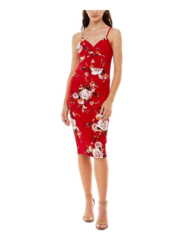 ALMOST FAMOUS Womens Red Twist Front Jersey-knit Peekaboo-Dress XS