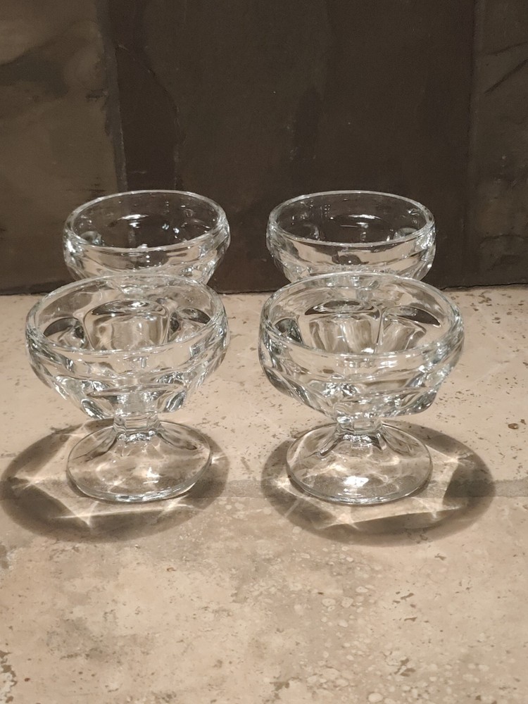 Vintage Heavy Glass Sundae Bowls Set of 4 for Desserts and Ice Cream