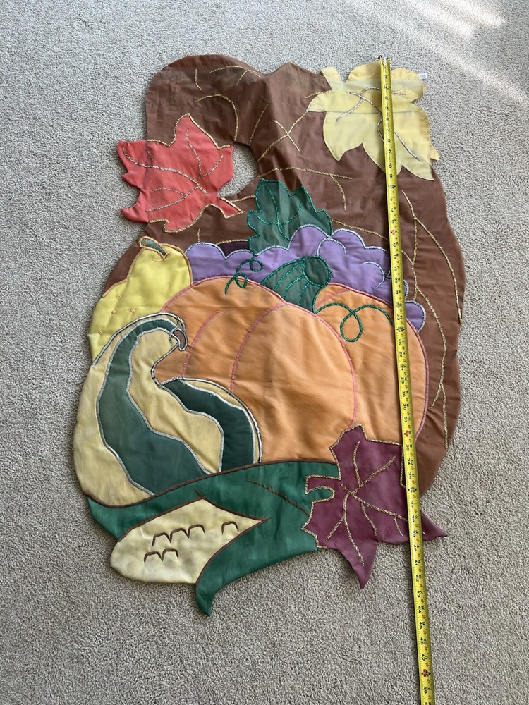 Fall Thanksgiving Cornucopia Nylon House Flag 30x41 with Pumpkins Leaves Corn Gourd  